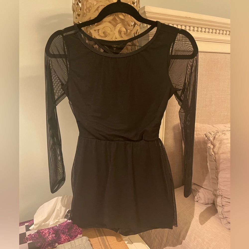 CURTAIN CALL Size Adult Small Black Lace Dance Dress Sheer Sleeves